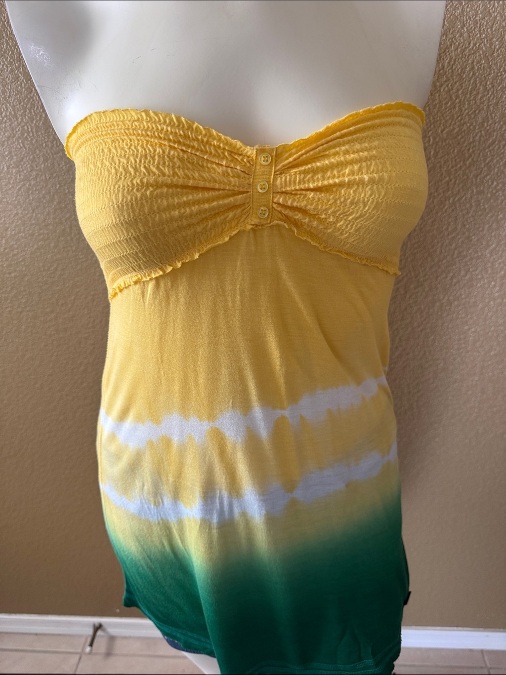 Buffalo David Bitton Yellow White Green Strapless Tie-Dye Tube Top